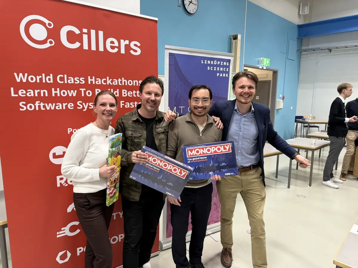 Hackathon winners with prizes at Linköping Science Park
