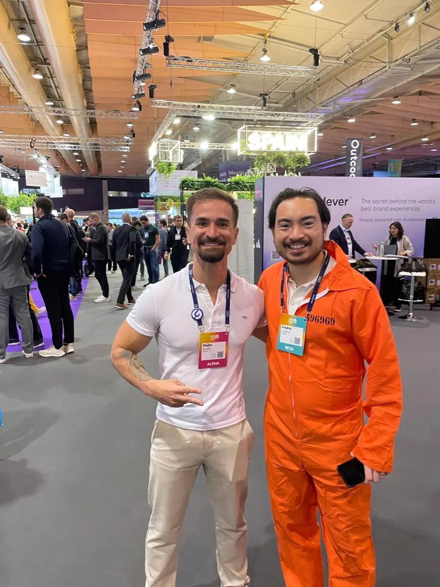 Fredric Lundberg in an orange prison jumpsuit at Web Summit 2025