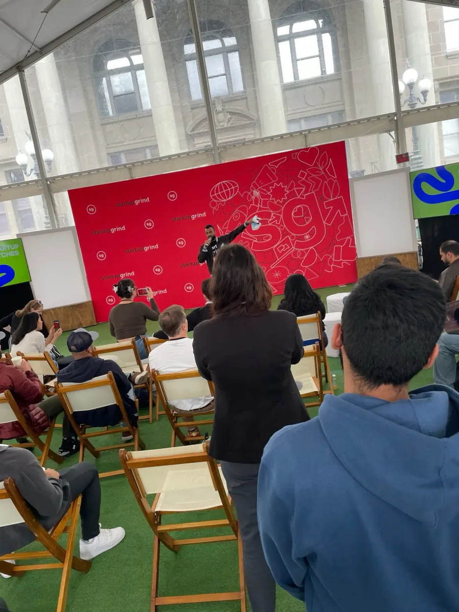 A pitch on the Startup Grind stage
